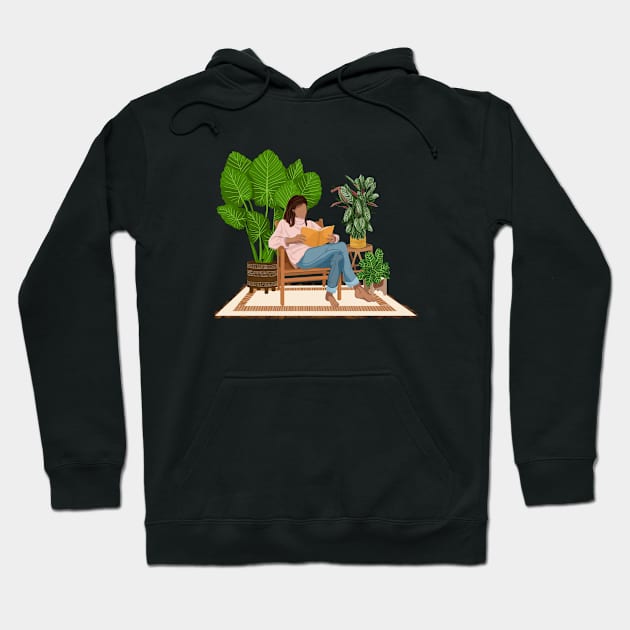 Reading and plants illustration 4 Hoodie by gusstvaraonica